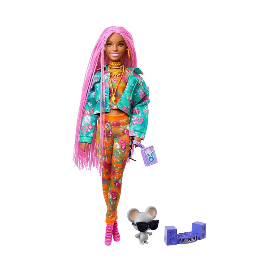 Barbie Extra Pembe Örgü Saçlı Bebek 