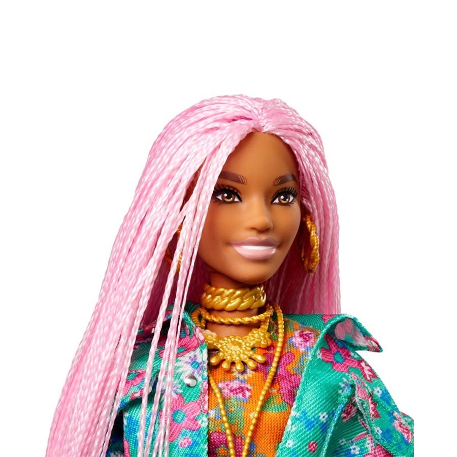 Barbie Extra Pembe Örgü Saçlı Bebek 