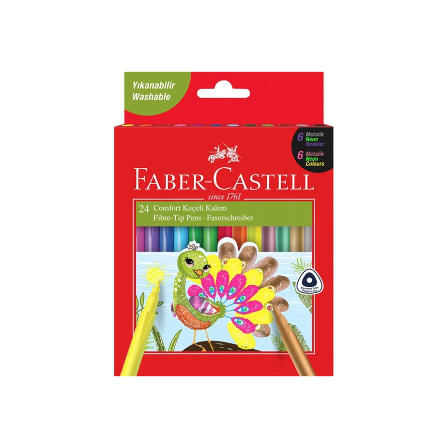 Faber-Castell 24 Renk Keçeli Kalem 6 Neon 6 Metali 