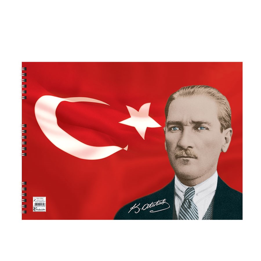 Atatürk Spiralli Karton Kapak Resim Defteri 15 Yap 