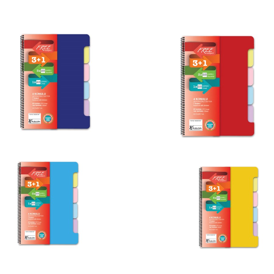 Keskin A4 150 Yp Ayraçlı Free Subject Defter 