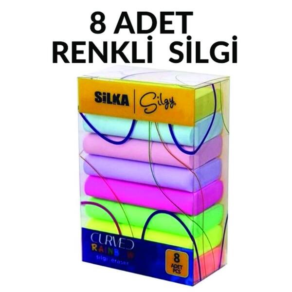 Silka Unicorn Desenli Elips Şekilli Silgi Silka Curved Rainbow 8Li Silgi