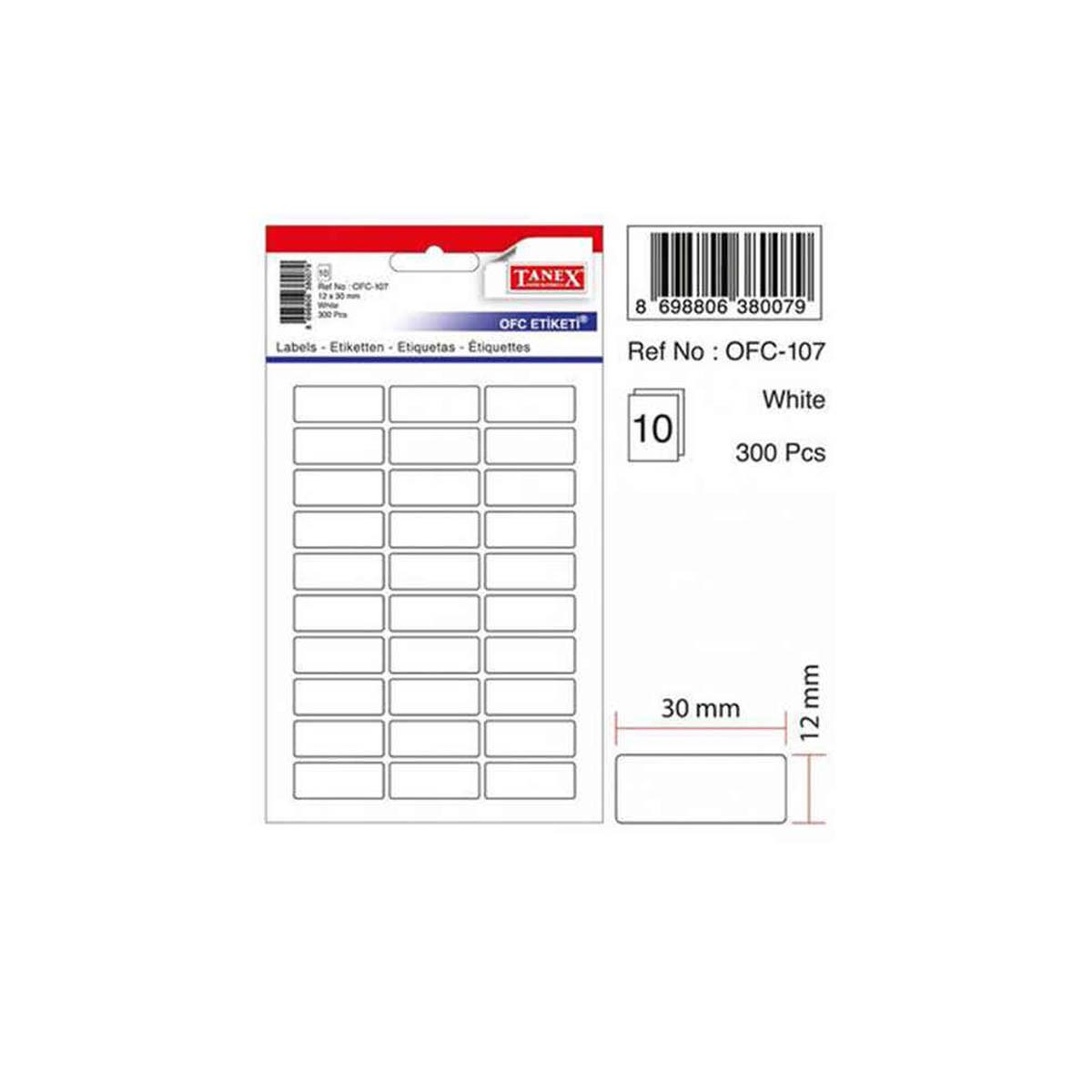 Tanex Ofis Etiketi 12x30 Mm Beyaz 