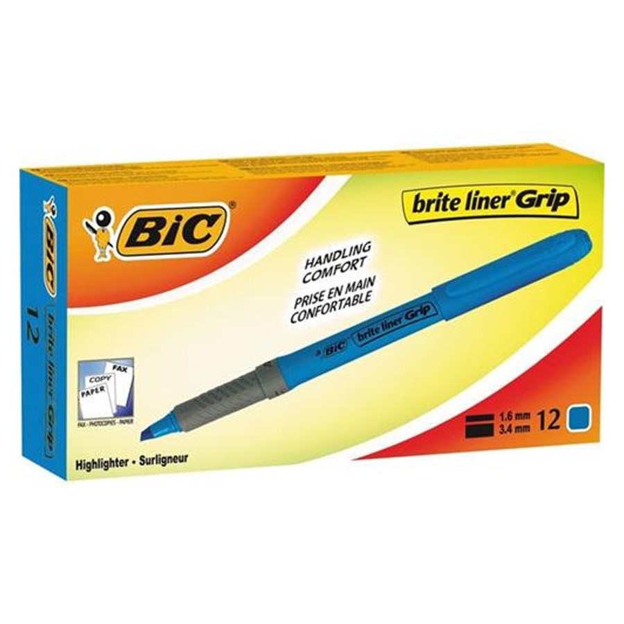  Bic Brite Liner Grip Fosforlu Kalem Mavi 