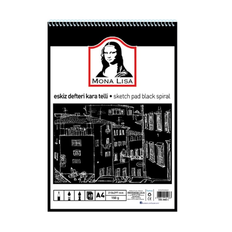 Südor Mona Lisa Siyah Eskiz Defter A4 40 Yaprak 